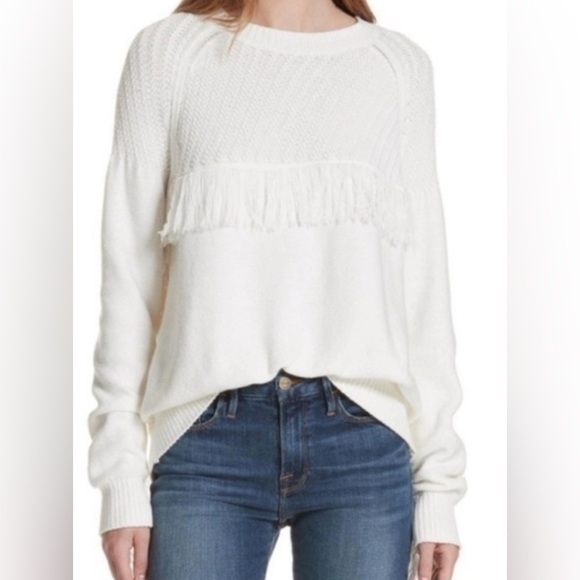 Frame Denim Sweaters - FRAME Fringed Knit Sweater Off White Size L EUC